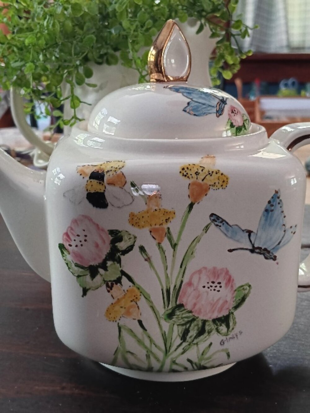 Hand Painted Vintage Floral Tea Pot